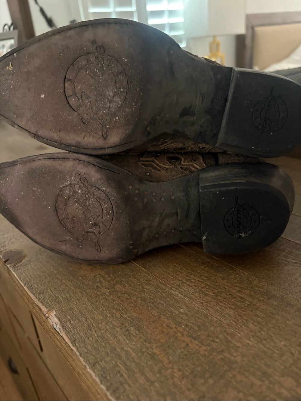 Lucchese Distressed Brown Embroidered Western Boots with Studs - Picture 6 of 9